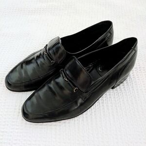 Florsheim Black Leather Loafers Women Size 8.5 Horsebit Buckle Gold